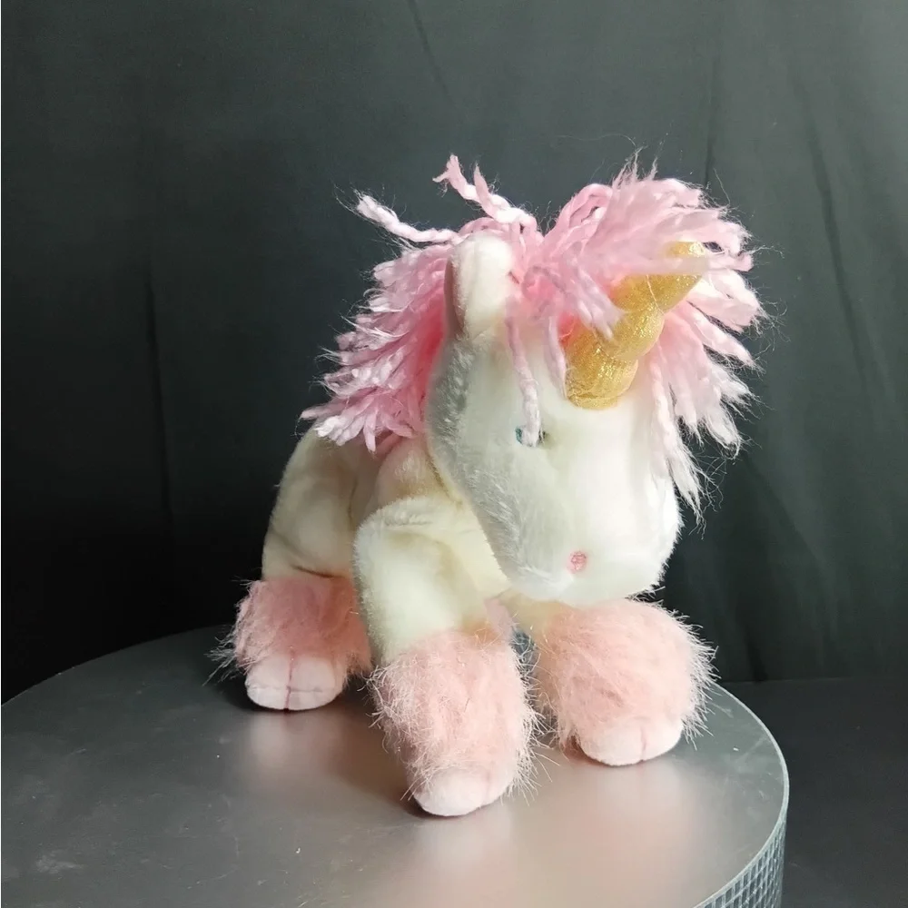 Aurora Plush Unicorn Toy with Pink Mane and Gold Horn 9”pre owned